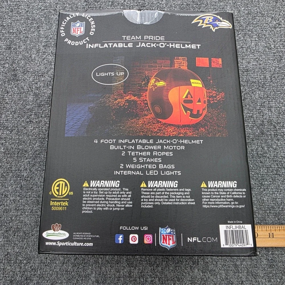 NFL Baltimore Ravens 4 FT Inflatable Jack-O-Helmet LED Pumpkin Halloween Decor